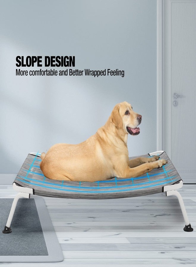 Veehoo Elevated Dog Bed for Outdoor, Cooling Waterproof Raised Dog Cots Beds XL, Curved Off Ground Pet Hammock Cot Lifted for Outside, up to 150lbs, White Legs, Black Silver 49" - Image 2
